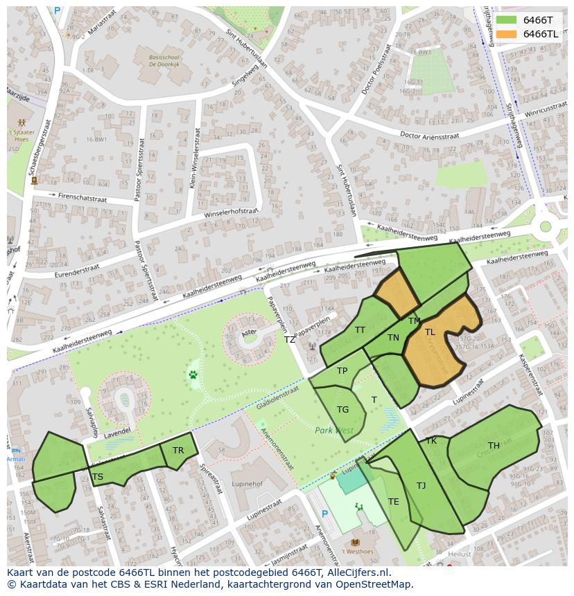 Afbeelding van het postcodegebied 6466 TL op de kaart.