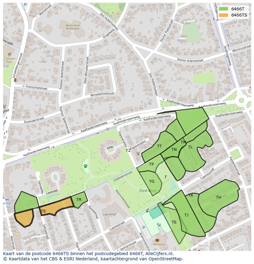Afbeelding van het postcodegebied 6466 TS op de kaart.