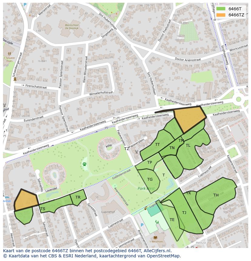 Afbeelding van het postcodegebied 6466 TZ op de kaart.