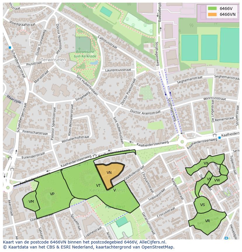 Afbeelding van het postcodegebied 6466 VN op de kaart.