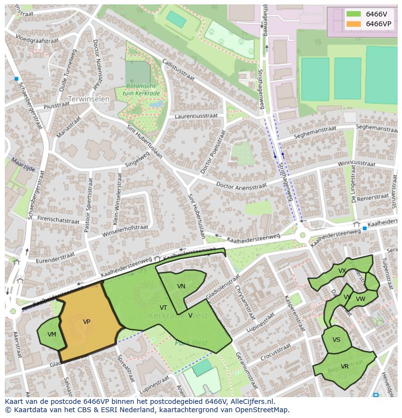 Afbeelding van het postcodegebied 6466 VP op de kaart.