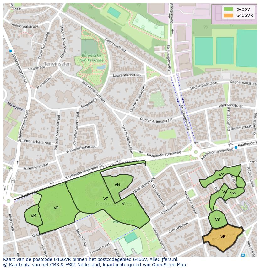 Afbeelding van het postcodegebied 6466 VR op de kaart.