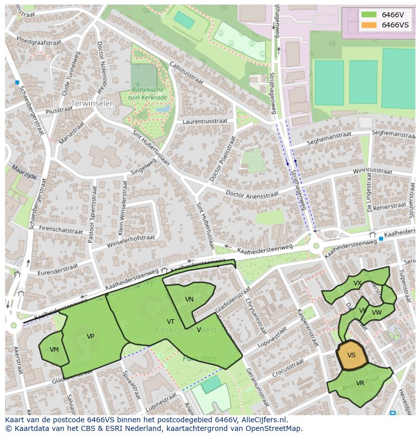 Afbeelding van het postcodegebied 6466 VS op de kaart.