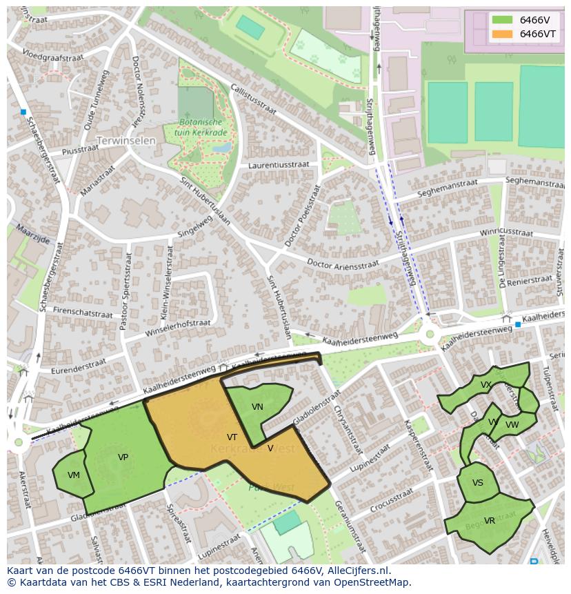 Afbeelding van het postcodegebied 6466 VT op de kaart.