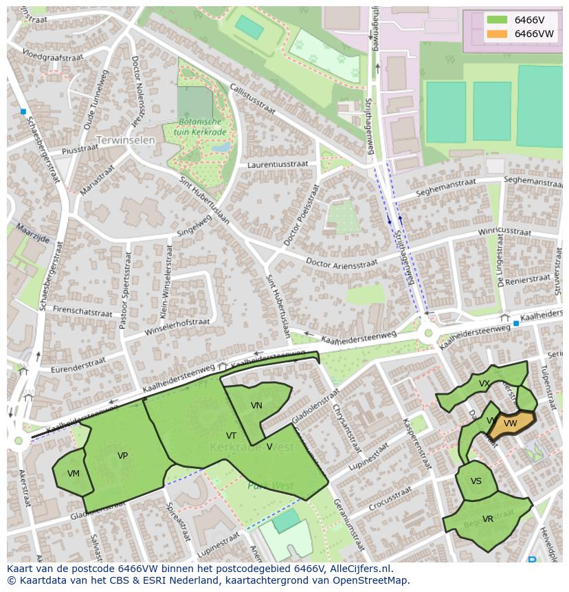 Afbeelding van het postcodegebied 6466 VW op de kaart.