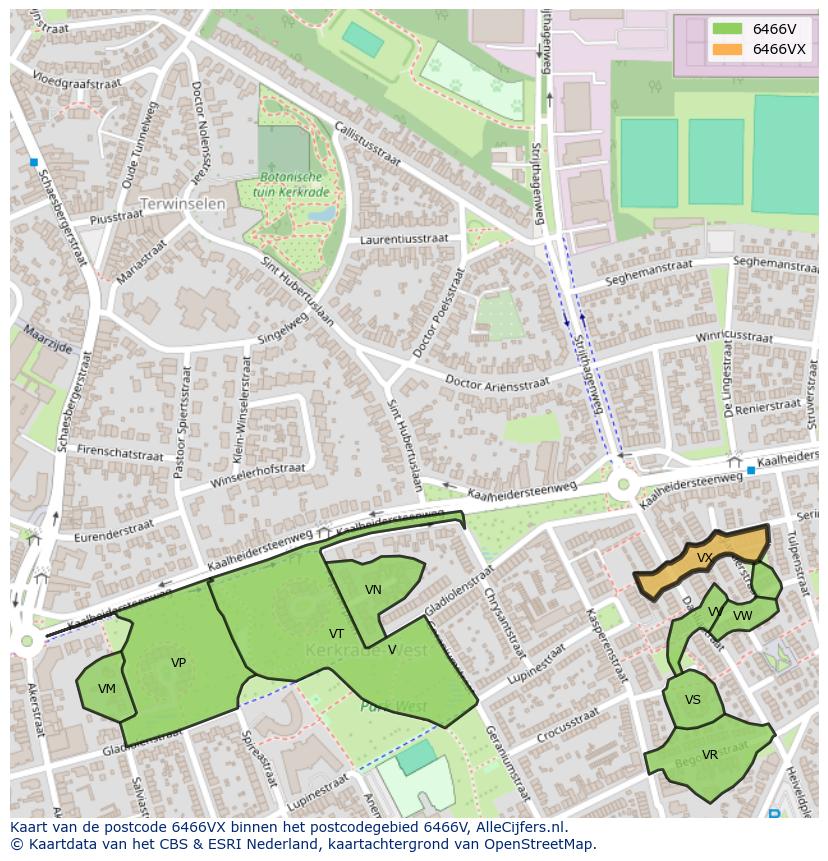 Afbeelding van het postcodegebied 6466 VX op de kaart.