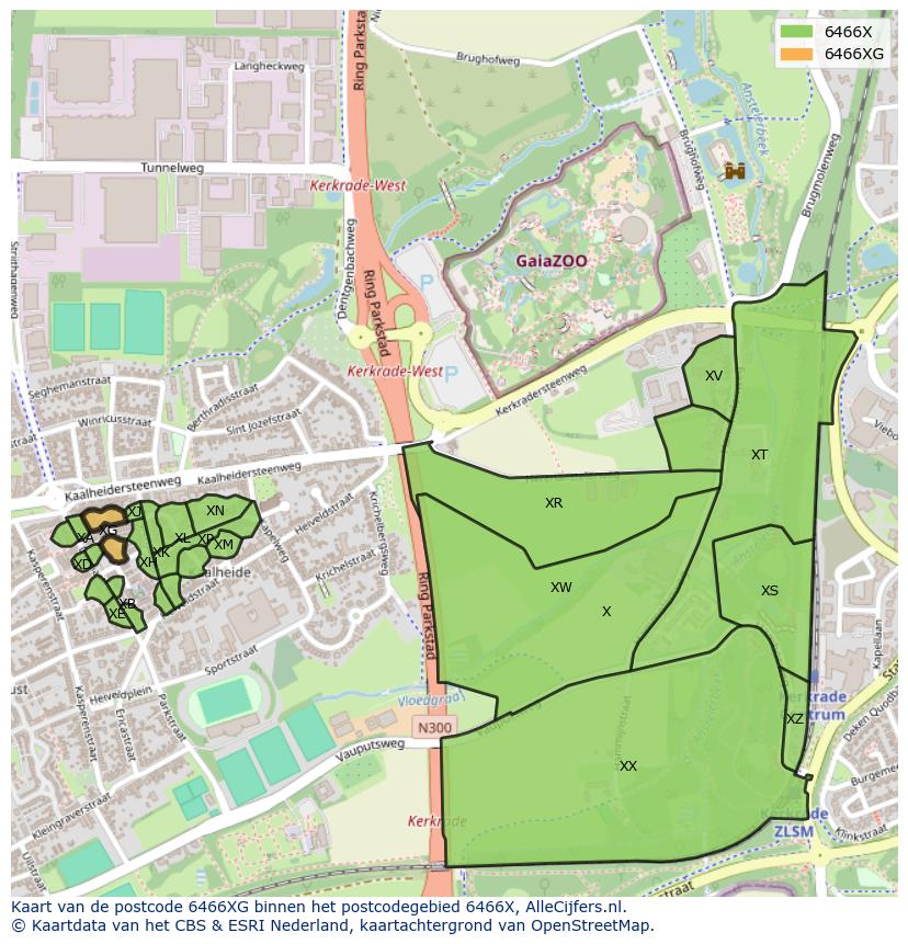Afbeelding van het postcodegebied 6466 XG op de kaart.