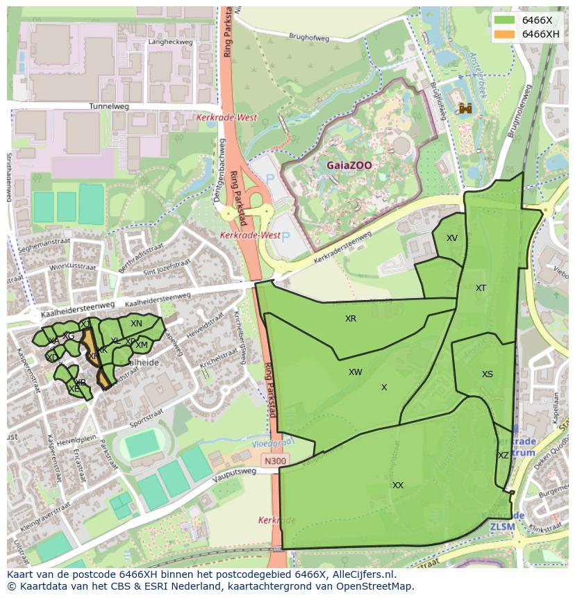 Afbeelding van het postcodegebied 6466 XH op de kaart.