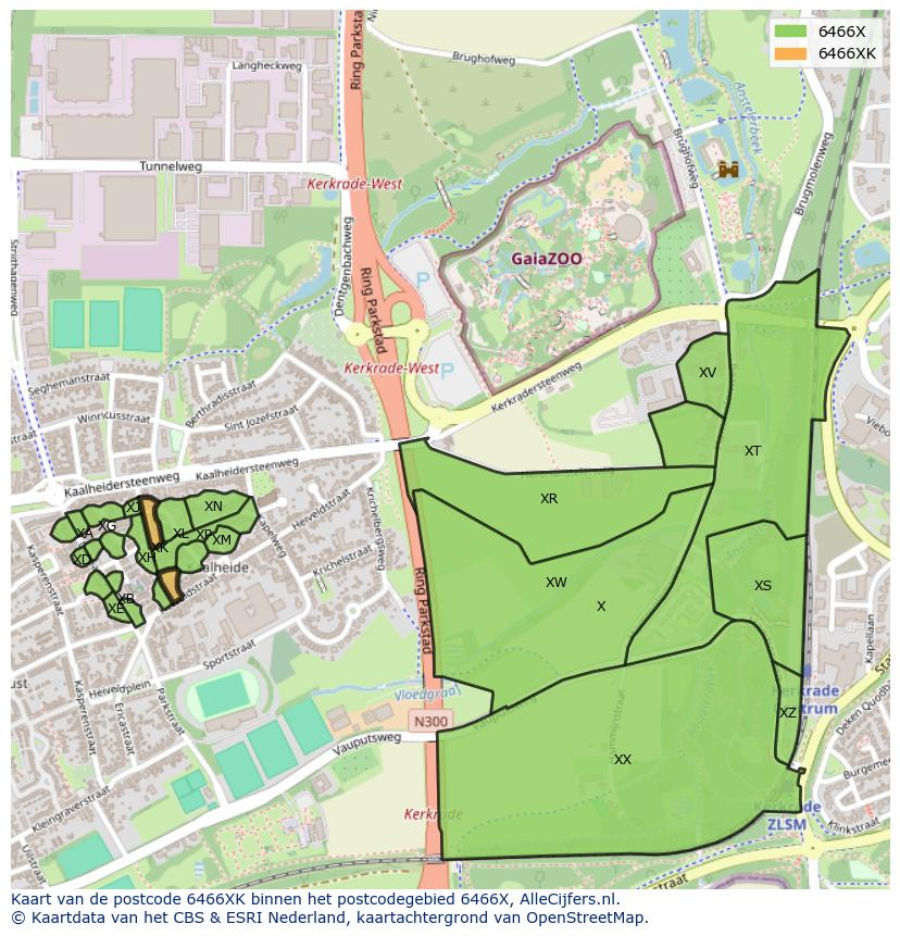 Afbeelding van het postcodegebied 6466 XK op de kaart.