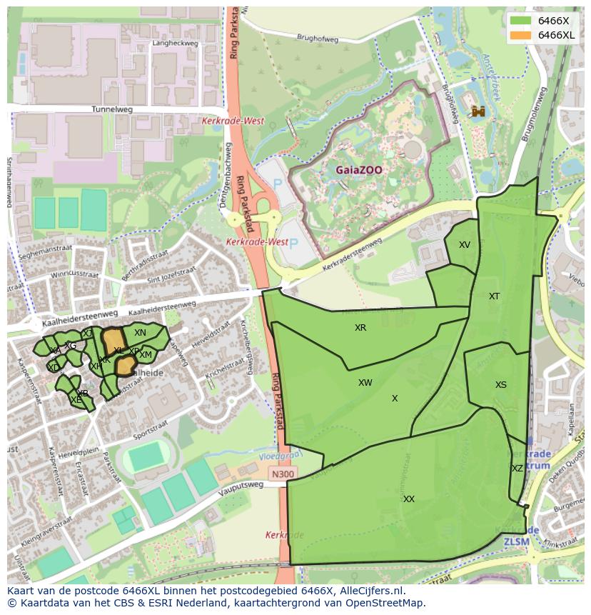 Afbeelding van het postcodegebied 6466 XL op de kaart.