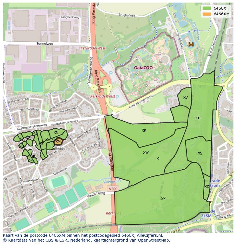 Afbeelding van het postcodegebied 6466 XM op de kaart.