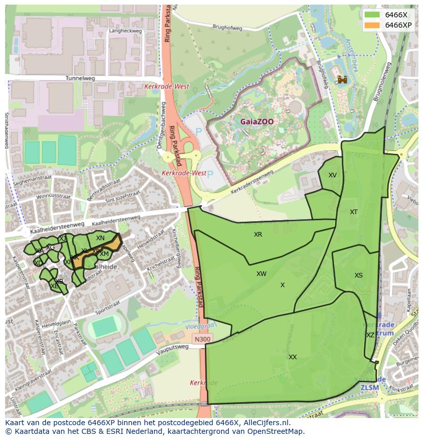 Afbeelding van het postcodegebied 6466 XP op de kaart.