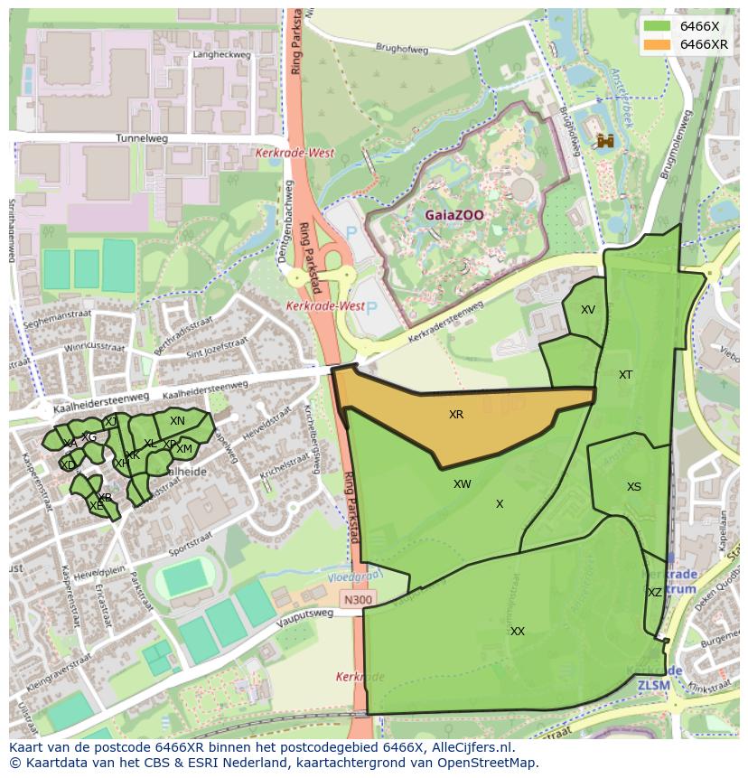 Afbeelding van het postcodegebied 6466 XR op de kaart.