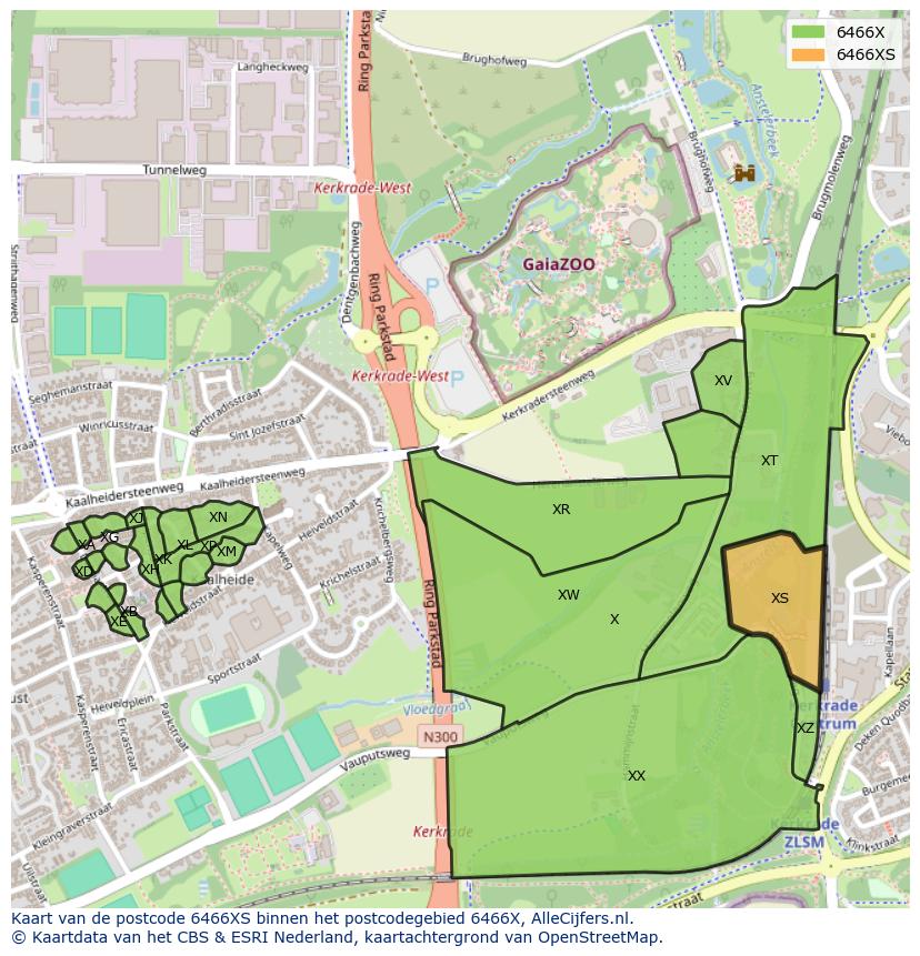 Afbeelding van het postcodegebied 6466 XS op de kaart.
