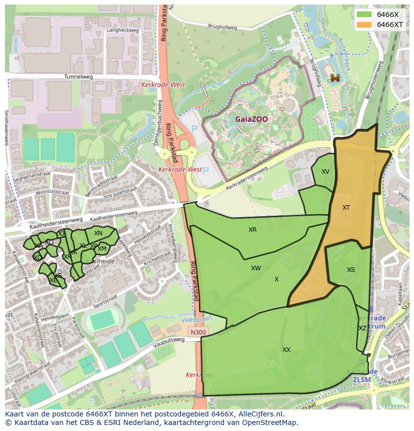 Afbeelding van het postcodegebied 6466 XT op de kaart.