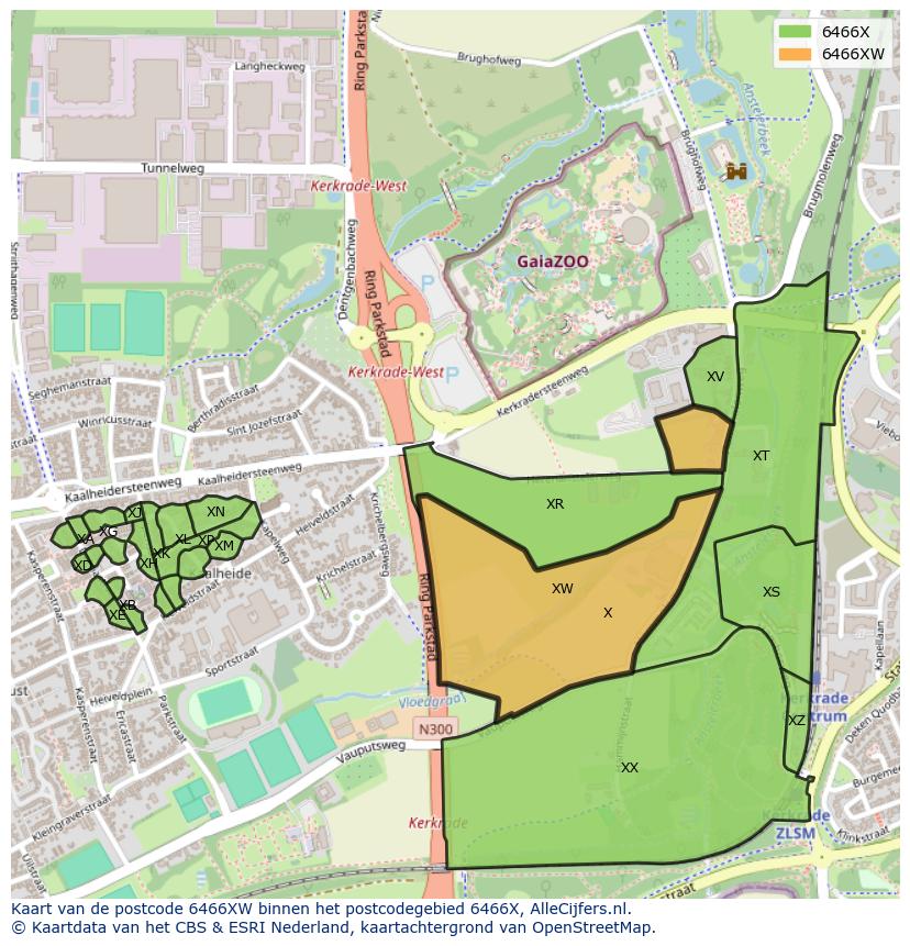 Afbeelding van het postcodegebied 6466 XW op de kaart.