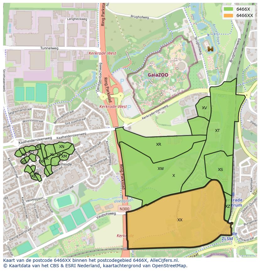 Afbeelding van het postcodegebied 6466 XX op de kaart.