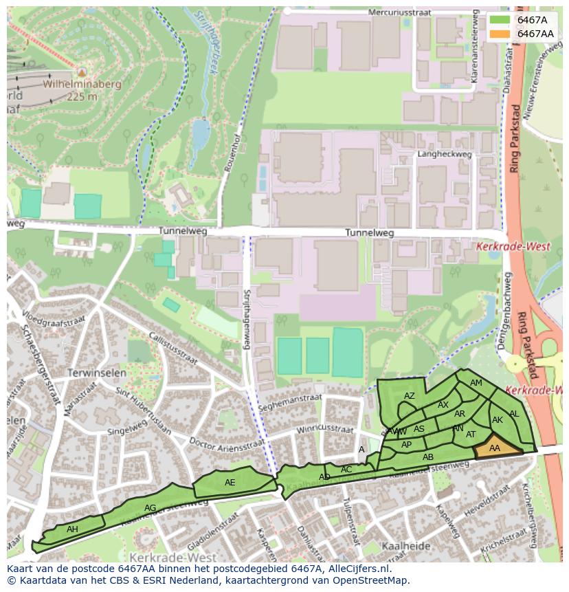 Afbeelding van het postcodegebied 6467 AA op de kaart.