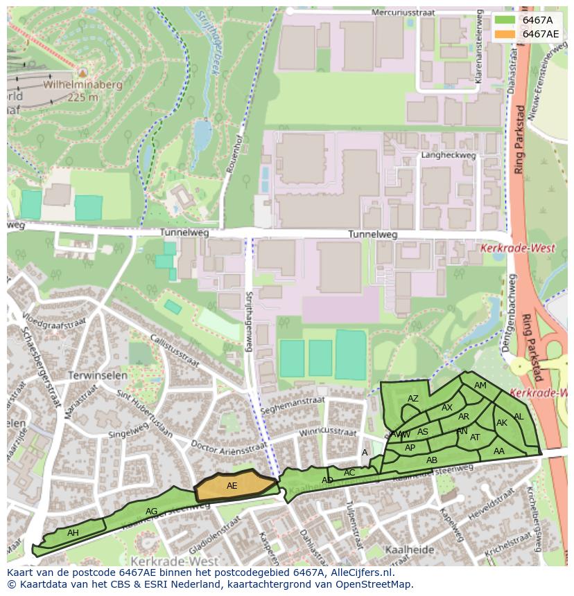 Afbeelding van het postcodegebied 6467 AE op de kaart.