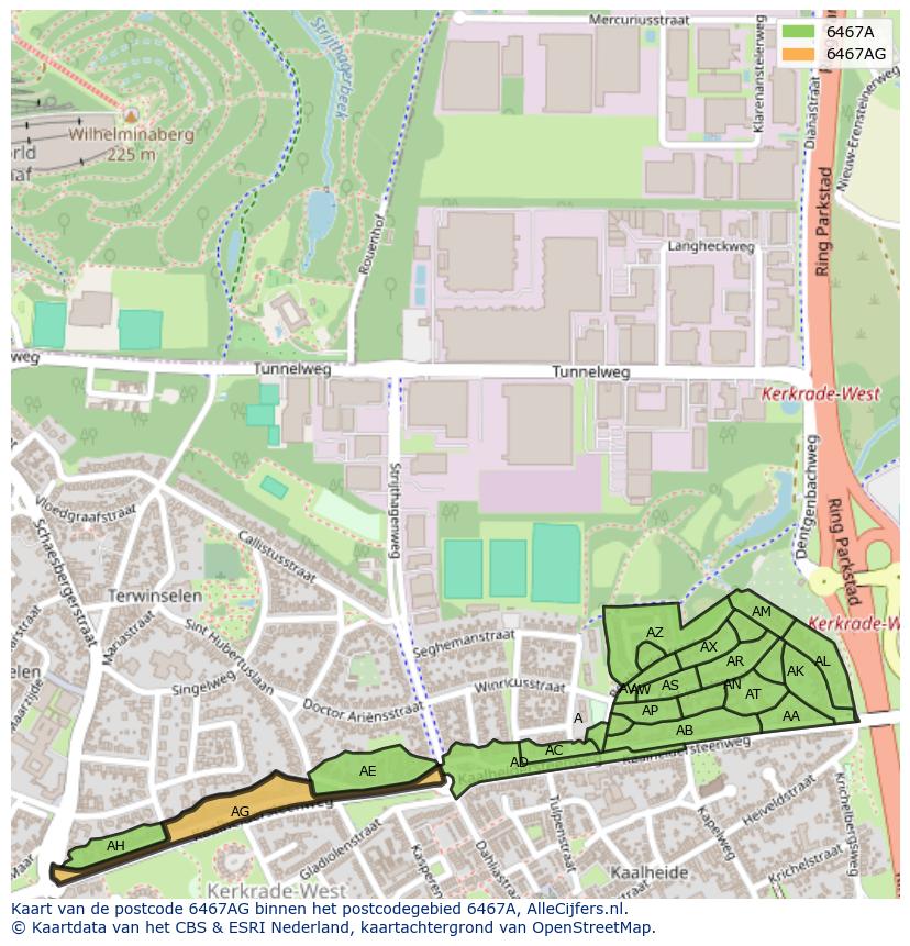 Afbeelding van het postcodegebied 6467 AG op de kaart.