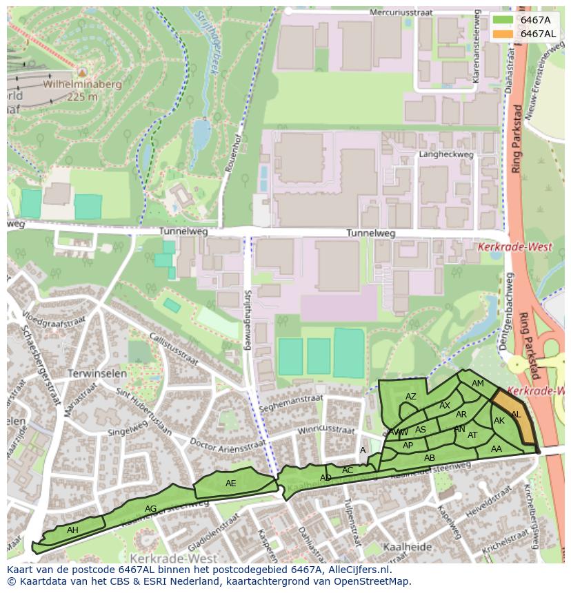 Afbeelding van het postcodegebied 6467 AL op de kaart.