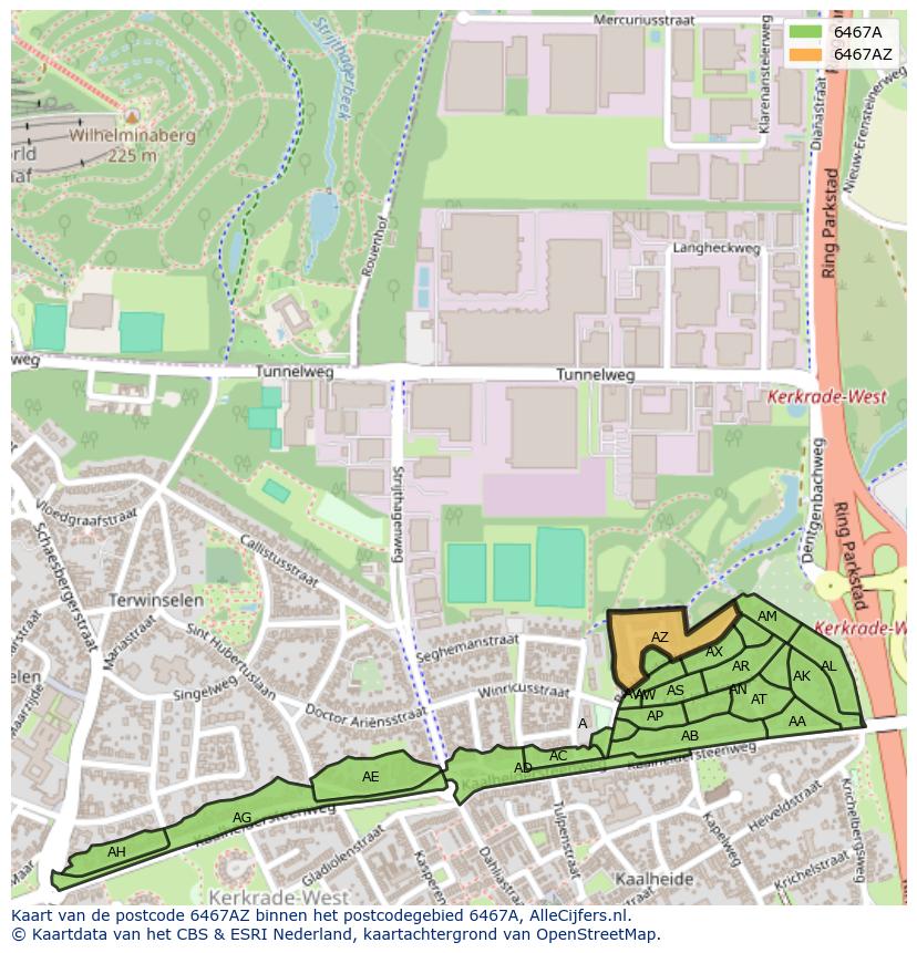 Afbeelding van het postcodegebied 6467 AZ op de kaart.