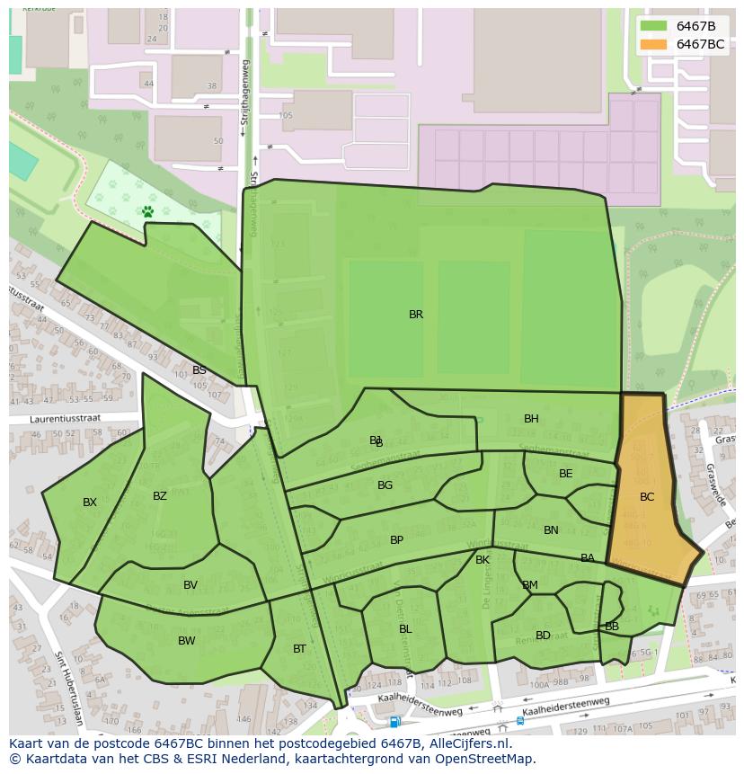 Afbeelding van het postcodegebied 6467 BC op de kaart.