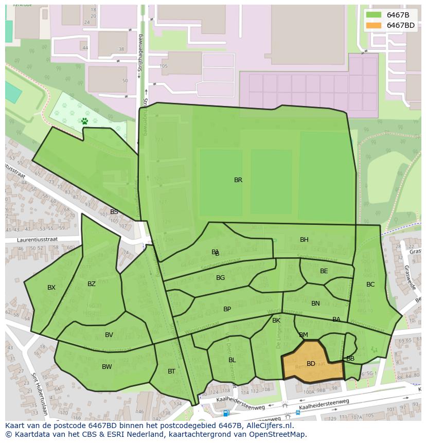 Afbeelding van het postcodegebied 6467 BD op de kaart.