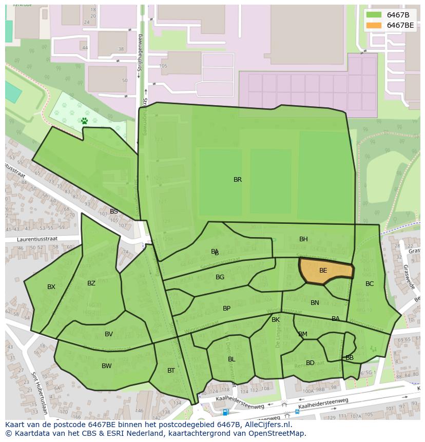 Afbeelding van het postcodegebied 6467 BE op de kaart.