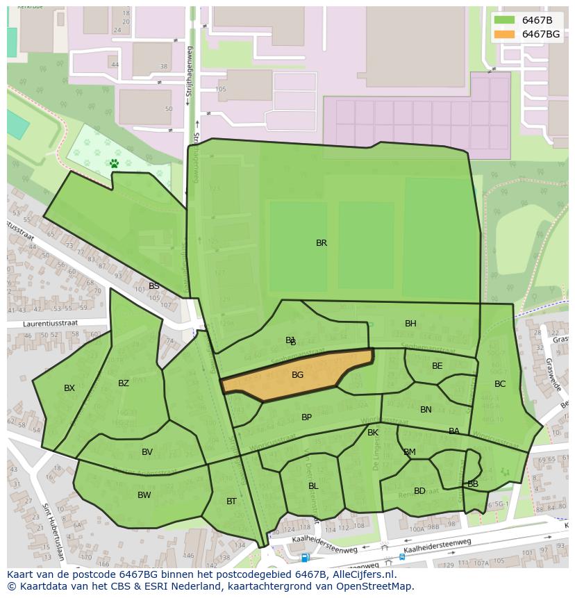 Afbeelding van het postcodegebied 6467 BG op de kaart.