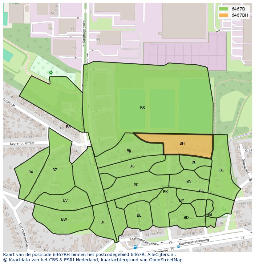 Afbeelding van het postcodegebied 6467 BH op de kaart.