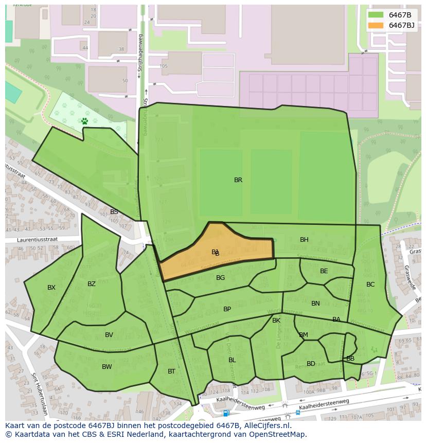 Afbeelding van het postcodegebied 6467 BJ op de kaart.