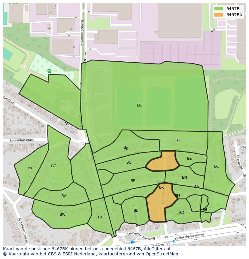 Afbeelding van het postcodegebied 6467 BK op de kaart.