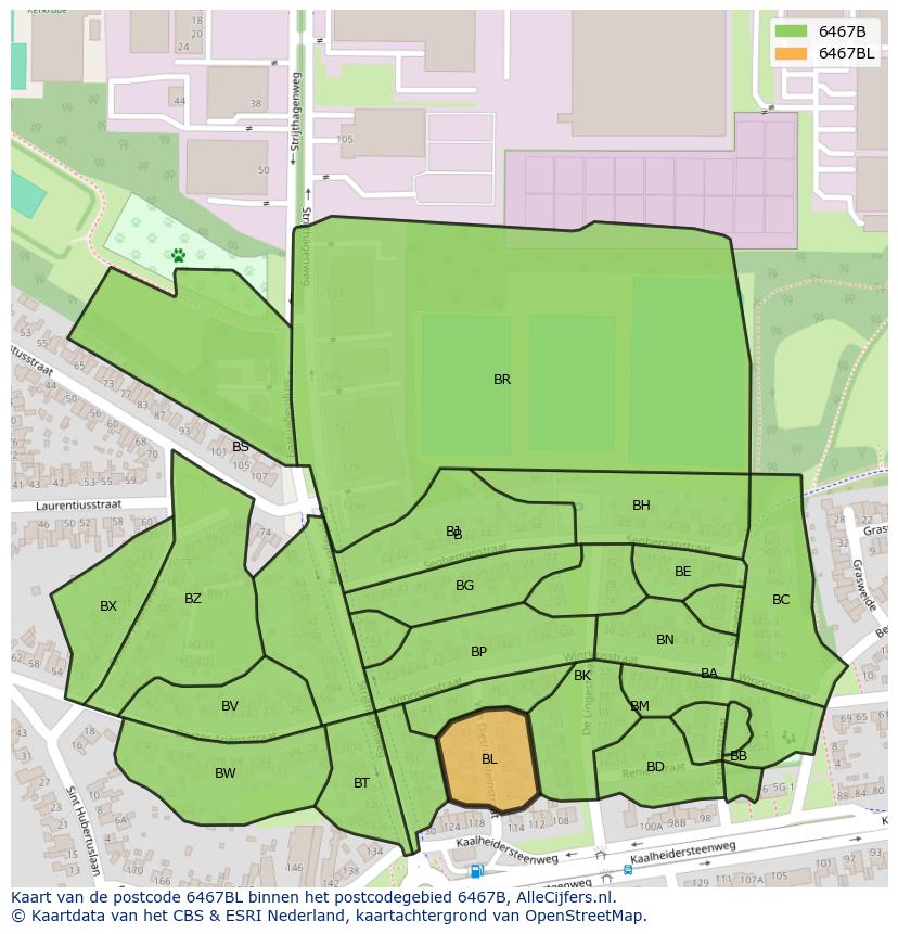 Afbeelding van het postcodegebied 6467 BL op de kaart.