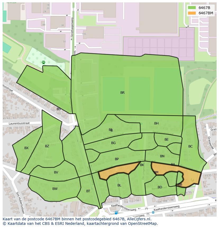 Afbeelding van het postcodegebied 6467 BM op de kaart.