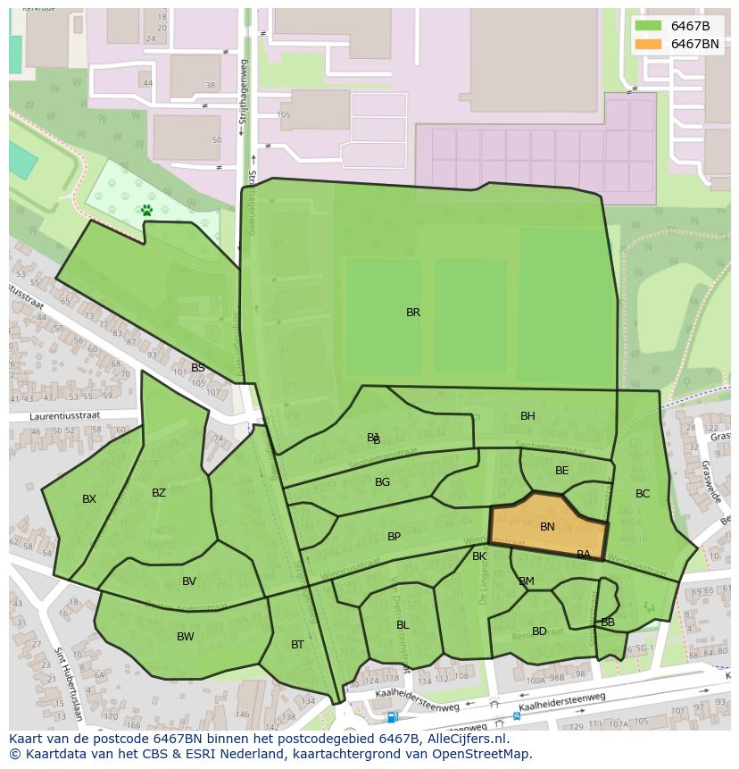 Afbeelding van het postcodegebied 6467 BN op de kaart.