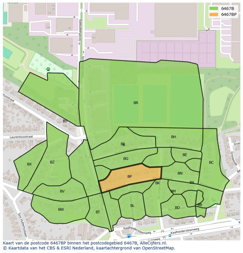 Afbeelding van het postcodegebied 6467 BP op de kaart.