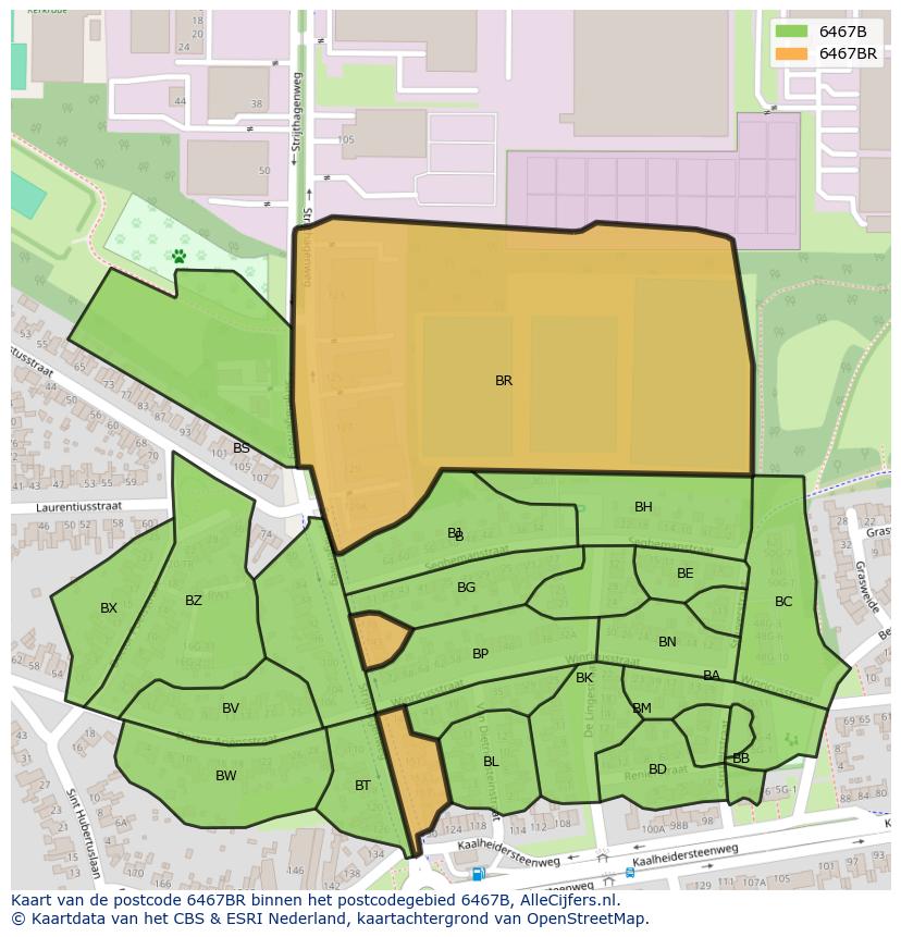 Afbeelding van het postcodegebied 6467 BR op de kaart.