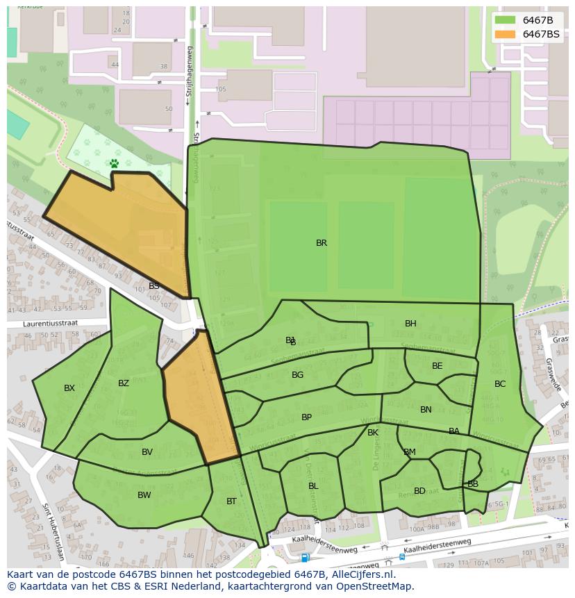 Afbeelding van het postcodegebied 6467 BS op de kaart.