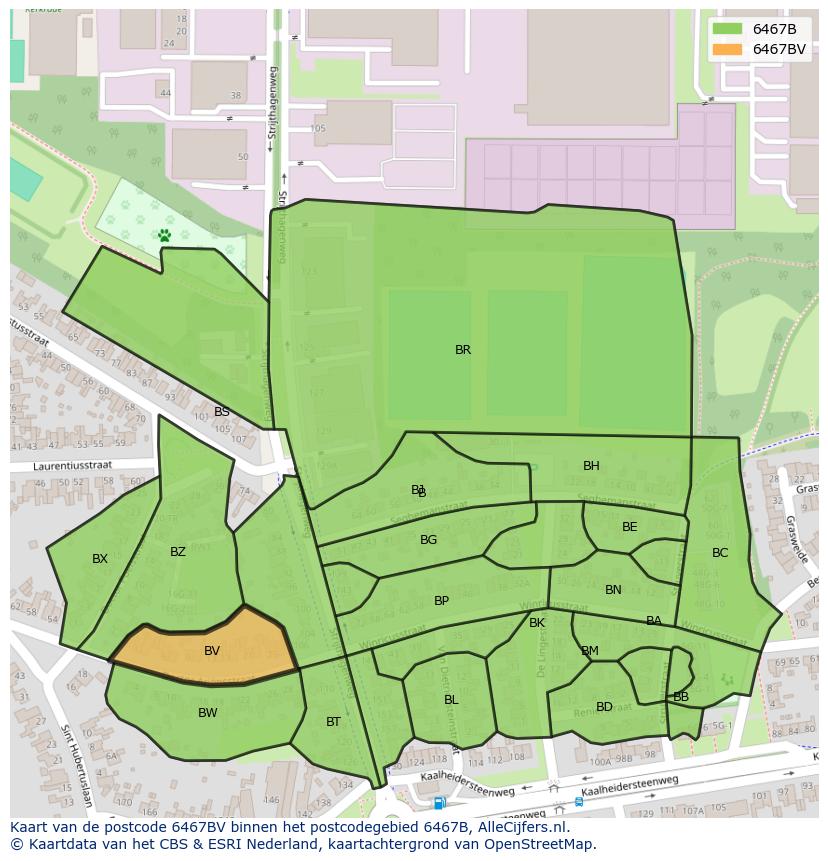 Afbeelding van het postcodegebied 6467 BV op de kaart.