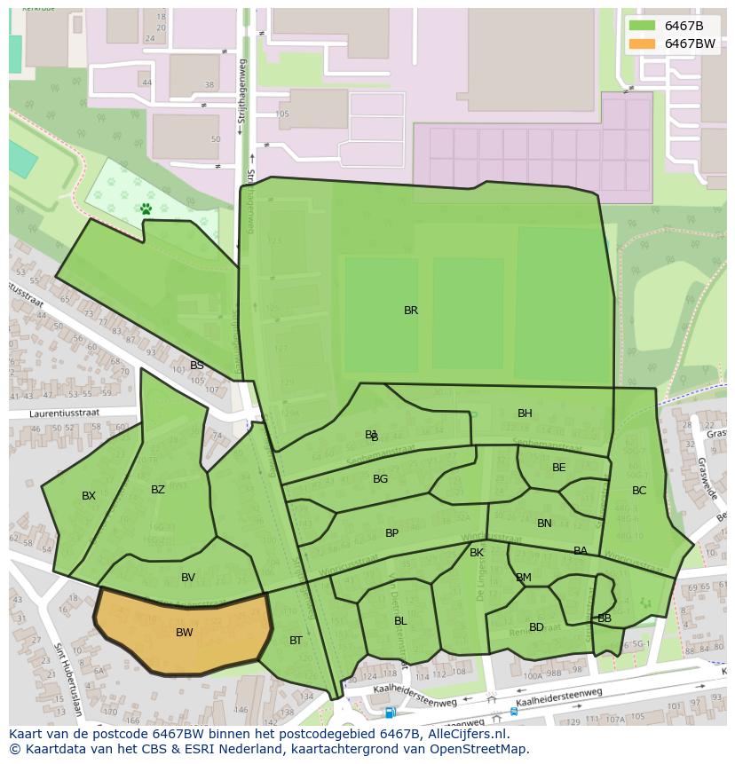 Afbeelding van het postcodegebied 6467 BW op de kaart.
