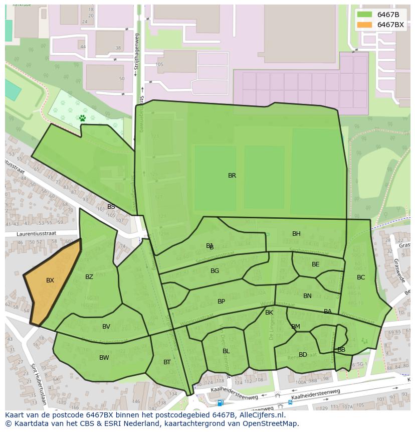 Afbeelding van het postcodegebied 6467 BX op de kaart.