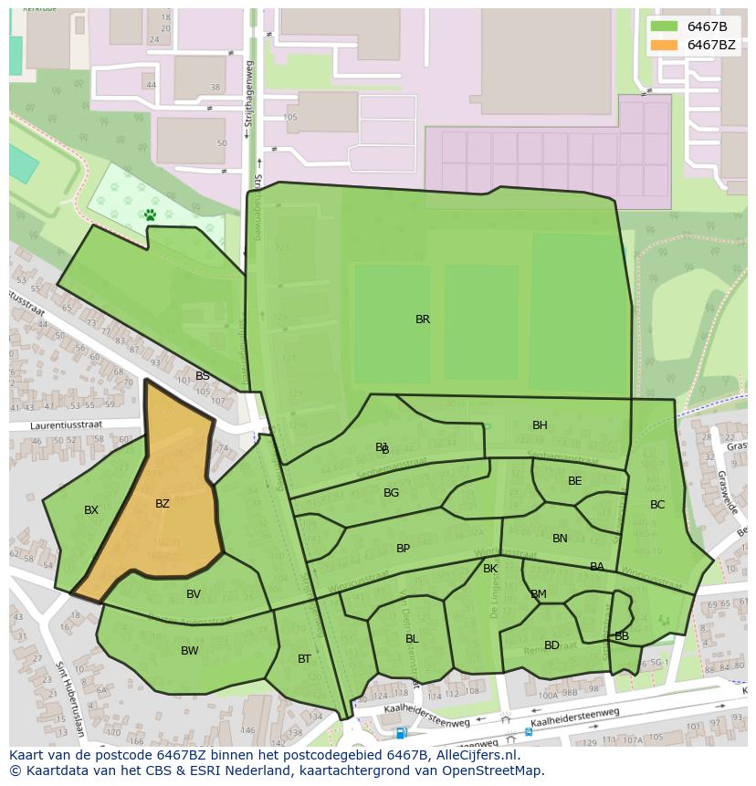 Afbeelding van het postcodegebied 6467 BZ op de kaart.
