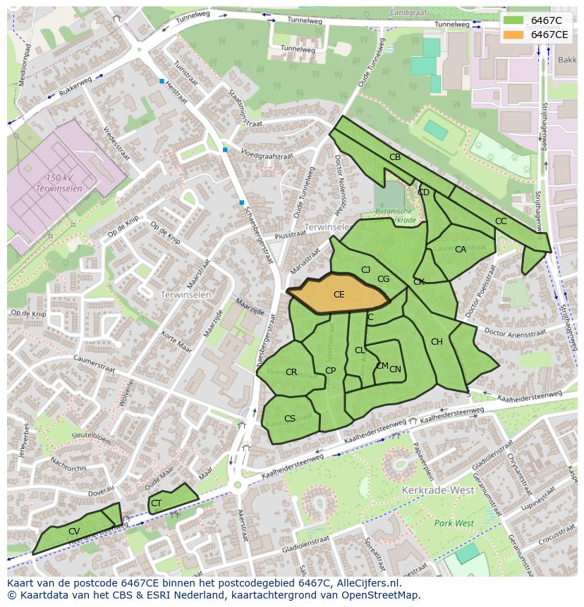 Afbeelding van het postcodegebied 6467 CE op de kaart.