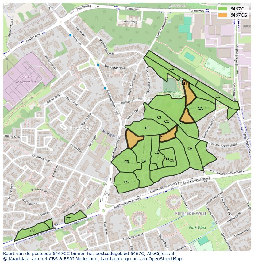 Afbeelding van het postcodegebied 6467 CG op de kaart.