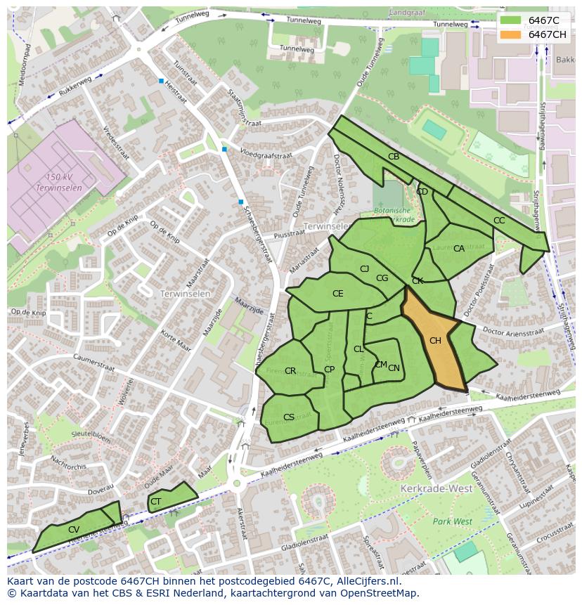 Afbeelding van het postcodegebied 6467 CH op de kaart.