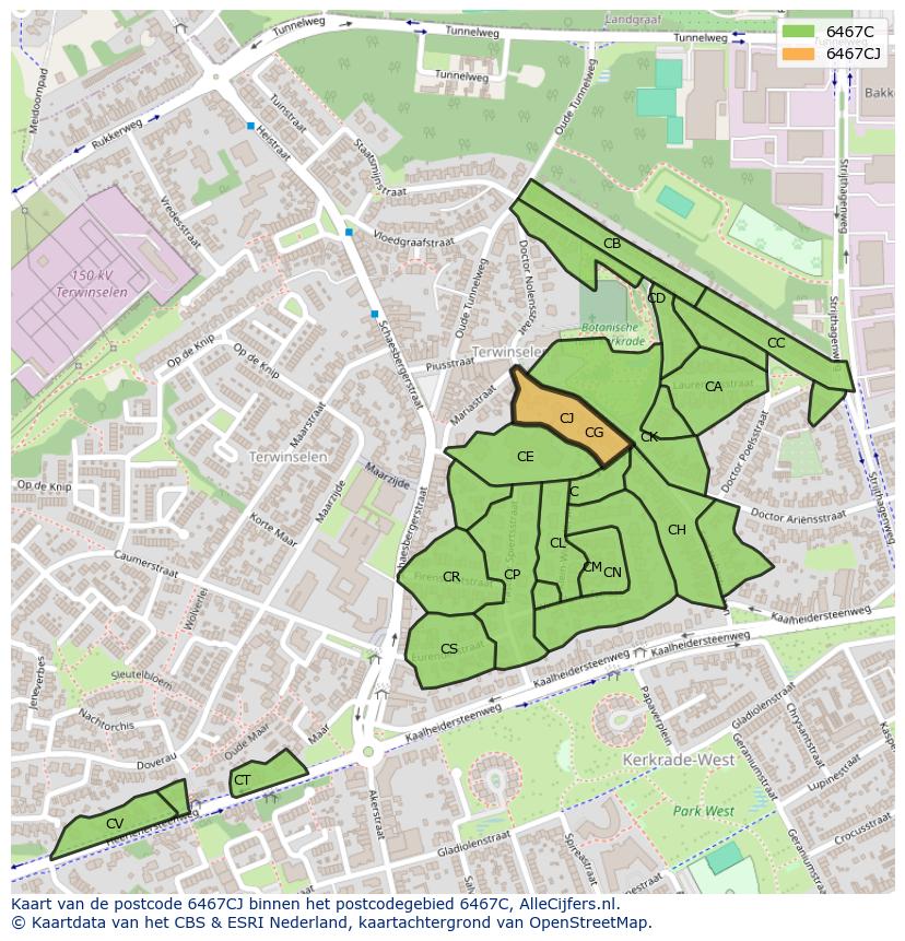 Afbeelding van het postcodegebied 6467 CJ op de kaart.