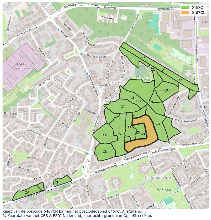 Afbeelding van het postcodegebied 6467 CN op de kaart.