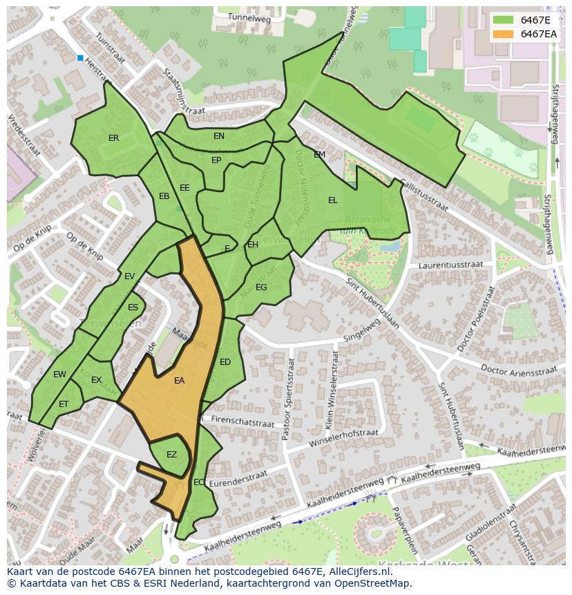 Afbeelding van het postcodegebied 6467 EA op de kaart.