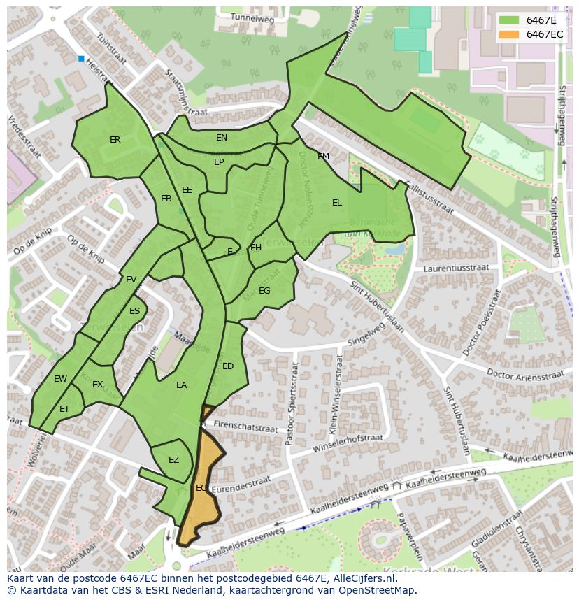 Afbeelding van het postcodegebied 6467 EC op de kaart.